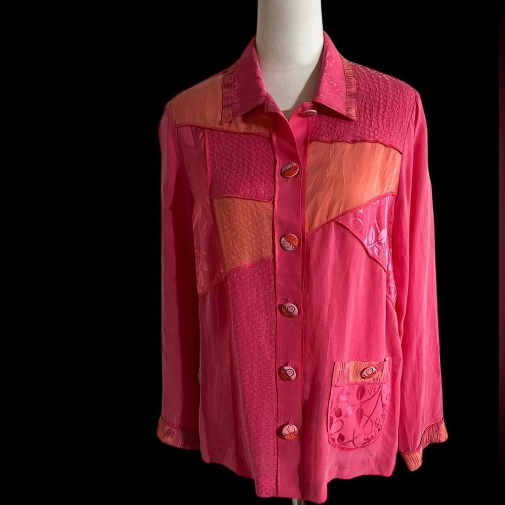 🩷🩷Unique Nancy Bolen Pink and Orange Patchwork Blouse🩷🩷